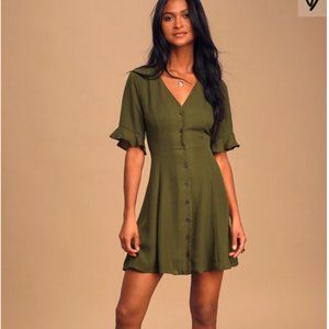 Lulus Olive Green Button-Up Dress